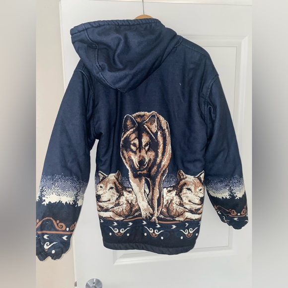 Black Canyon | Wolf Print Zipper Hoodie | Size L - Picture 2 of 4
